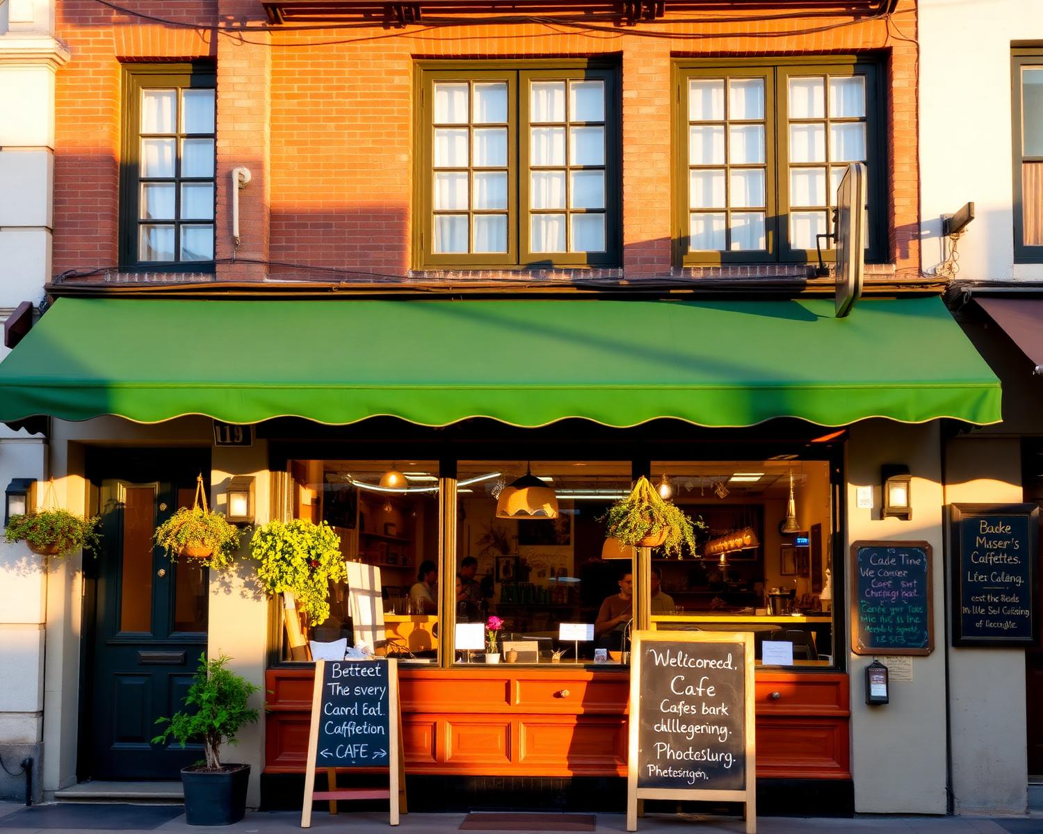 Café exterior with green awning